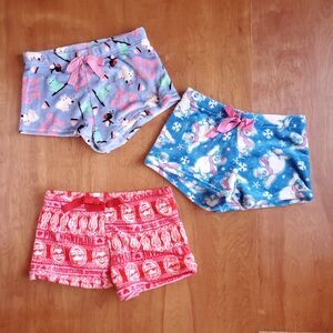 Christmas Pajama Sleep Shorts Womens L Lot of 3 Fuzzy Soft Frosty Elf Story